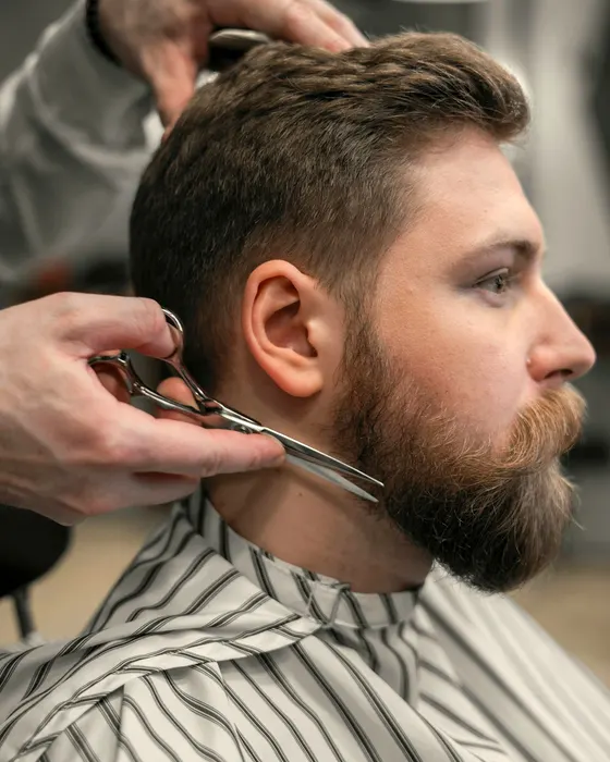 Priya cutting a client's hair with scissors