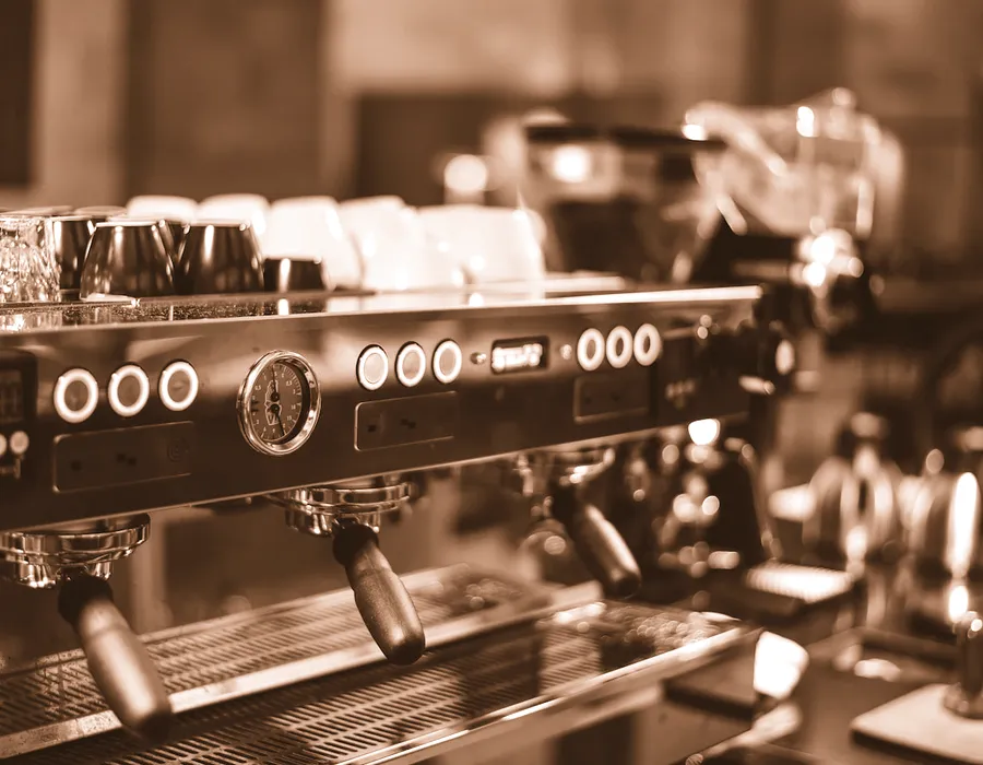 An espresso machine on the roastery counter