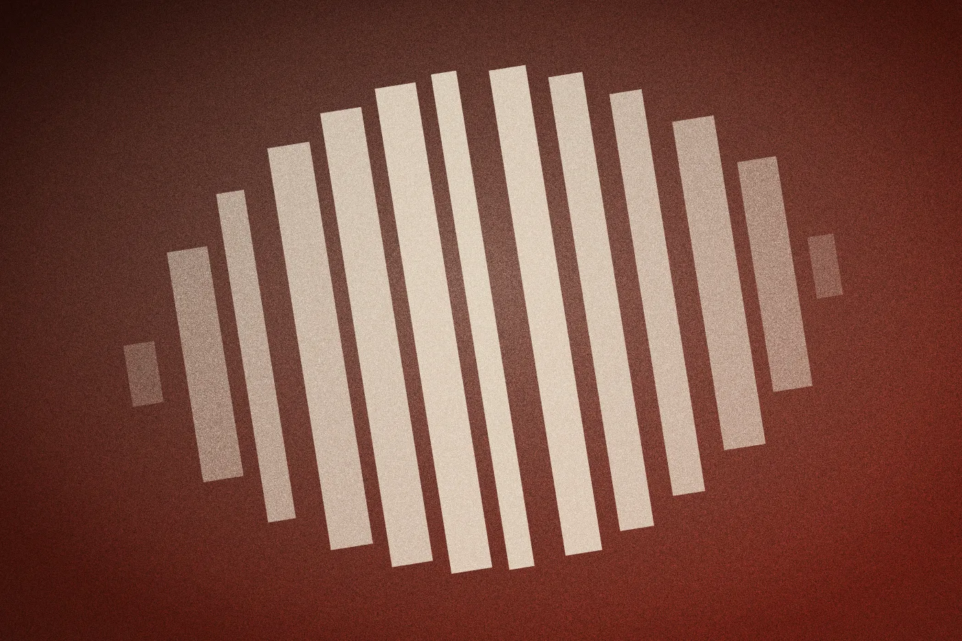 A leaning field of pale columns rising and falling across a rust ground.