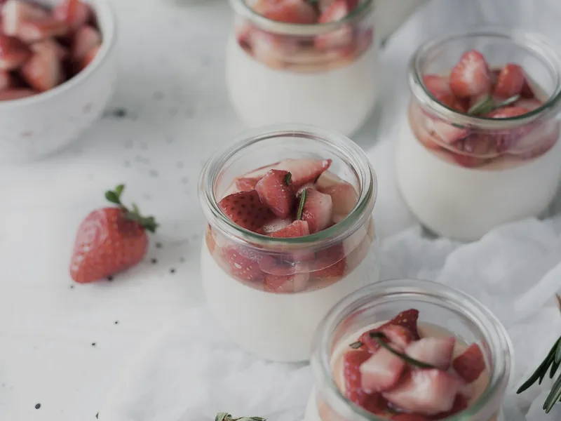 Set cream desserts in small glass jars