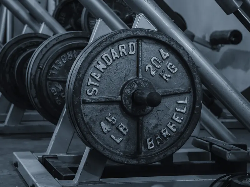 Stacked cast iron plates with the weights stamped into them