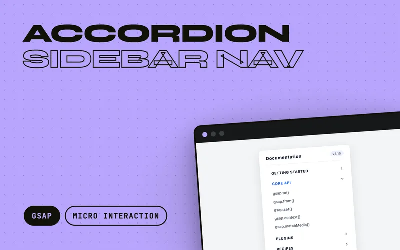 Accordion Sidebar Nav - Docs-style sidebar with collapsible sections that open on a measured height tween, rotating chevrons and a sliding indicator rail on the active link