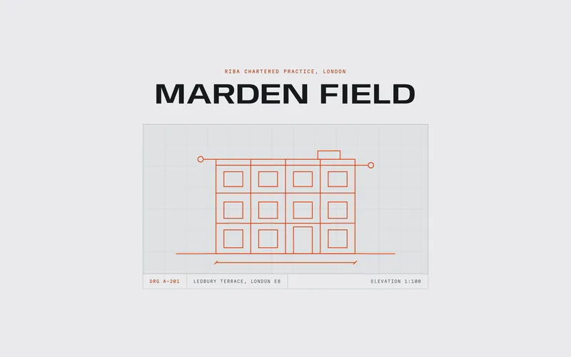 Architecture Studio Template - A complete one-page site for an architecture practice: a scroll-scrubbed blueprint hero that draws a building elevation in orange linework and crossfades into the finished photograph, plus a project index with live preview swaps, count-up stats, and a parallax featured project