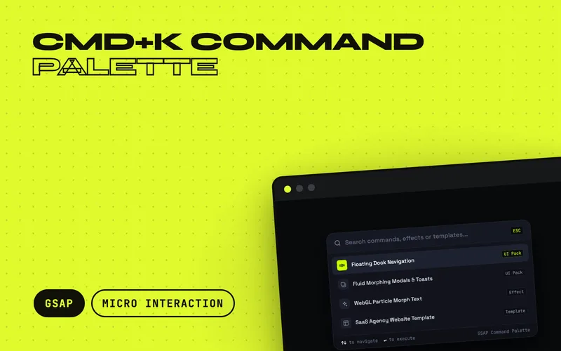 Cmd+K Command Palette - Keyboard-first command palette: Cmd+K launcher, fuzzy filtering as you type, arrow-key selection and Enter to run