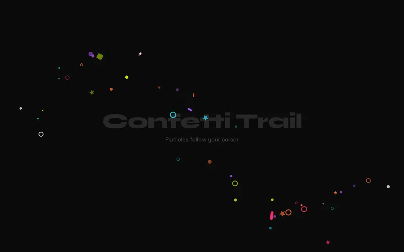 Cursor Confetti Trail effect spawning colourful shapes that bounce and fall on mouse move