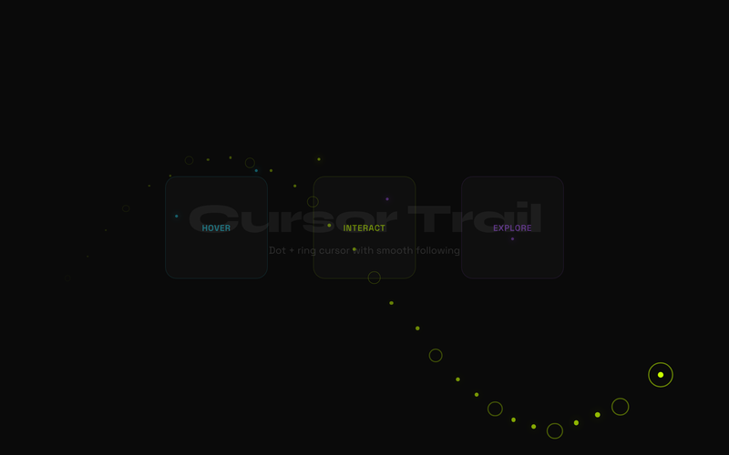Cursor Trail Effect - Premium dot + ring cursor with smooth following, hover states, and spotlight reveals