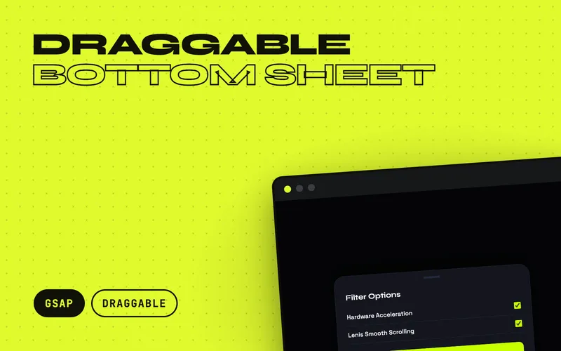 Draggable Bottom Sheet - Mobile-style bottom sheet that slides up, drags with the finger or pointer, and dismisses when pulled past a threshold