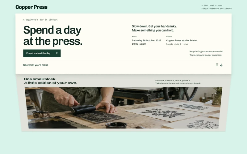 Fold-out Workshop - website section preview