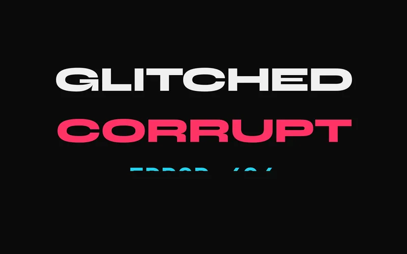 Glitch Text effect with RGB chromatic aberration and scan lines on a headline