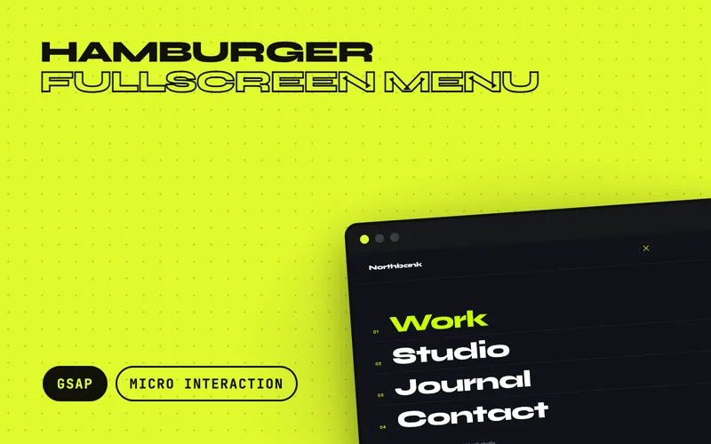 Hamburger Fullscreen Menu - A hamburger button that morphs into an X while a full-screen overlay menu wipes in from the top and its links stagger up