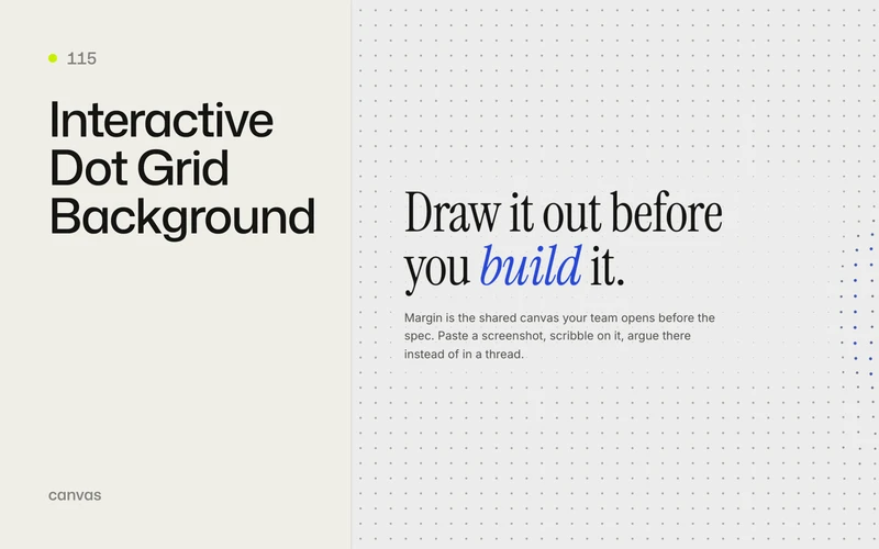 A light grey dot grid parting into a blue-tinted ring beside a serif headline