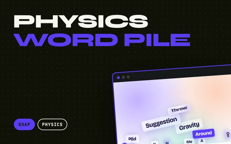 Physics Word Pile - Display-type chips that fall, collide, tumble and stack under a real rigid body solver, with drag-and-fling throwing