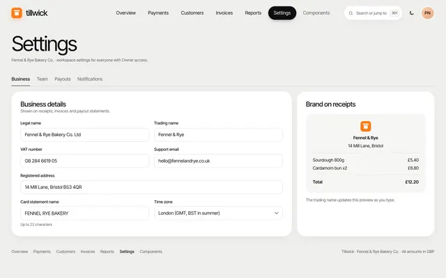Settings page of the Admin Dashboard template