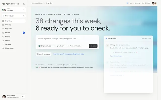 Home page of the AI Agent Dashboard template