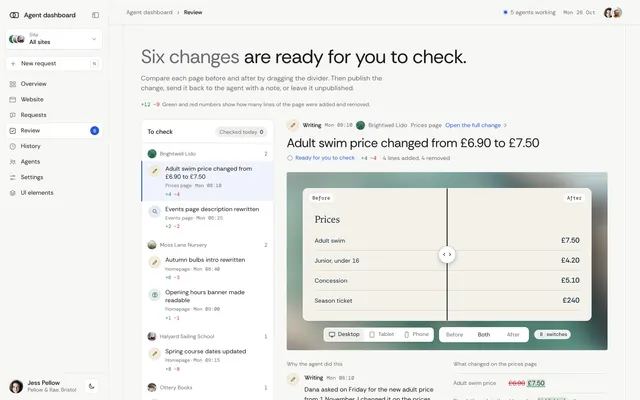 Review page of the AI Agent Dashboard template