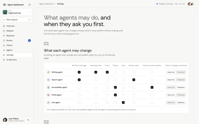 Settings page of the AI Agent Dashboard template