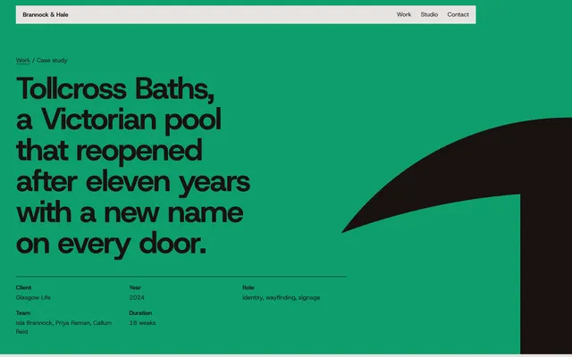 Tollcross BathsCase study page of the Design Agency template