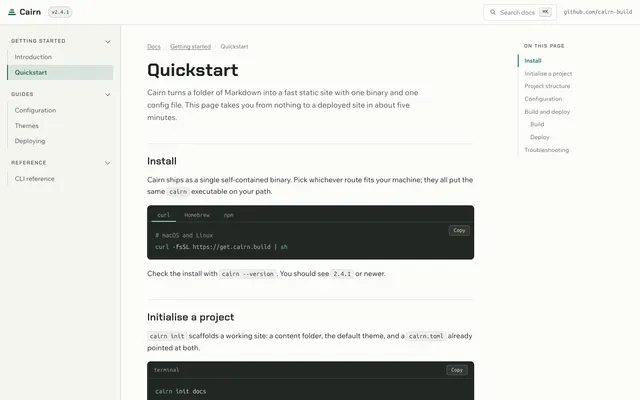 Home page of the Documentation Site Template template