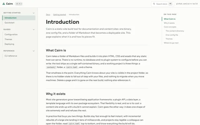 Introduction page of the Documentation Site Template template
