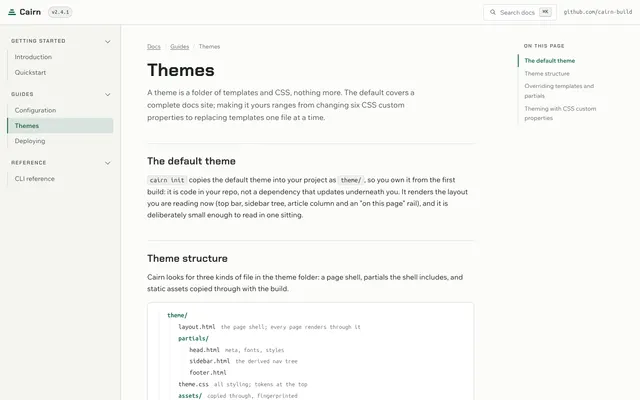 Themes page of the Documentation Site Template template