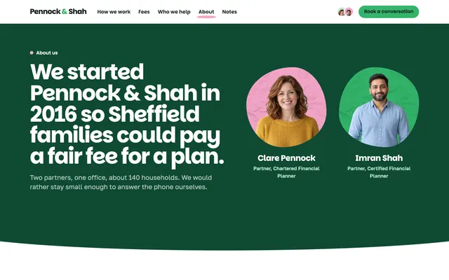 About page of the Financial Advisor Template template