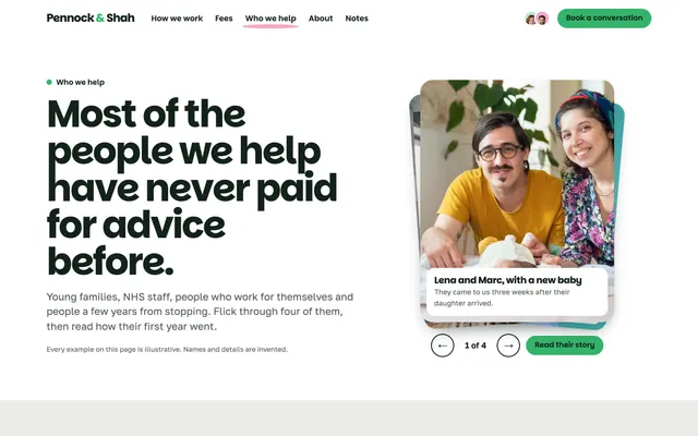 Who we help page of the Financial Advisor Template template
