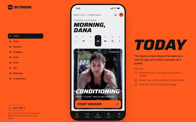 Home page of the Fitness App template