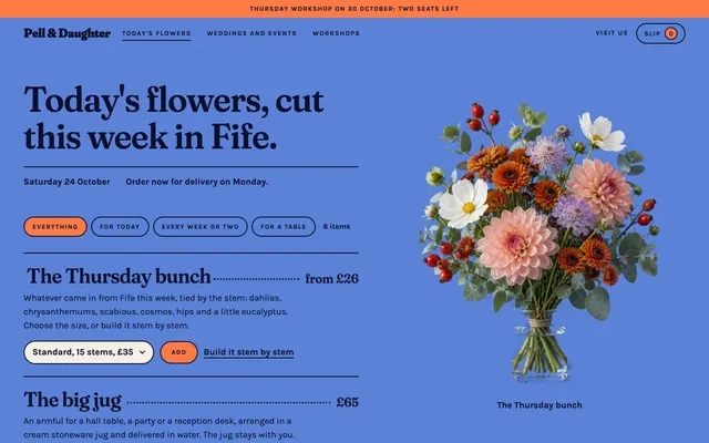 Today's flowers page of the Florist template