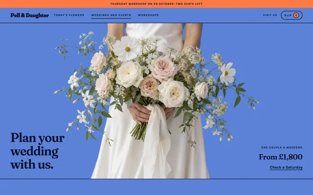 Weddings and events page of the Florist template