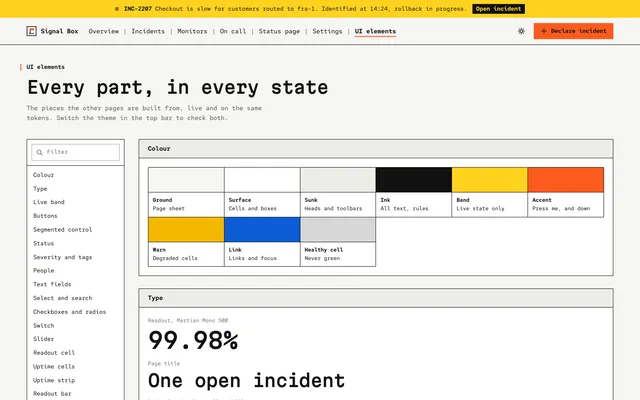 UI elements page of the Monitoring Dashboard template