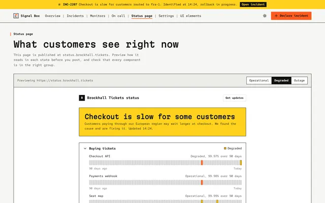 Status page page of the Monitoring Dashboard template