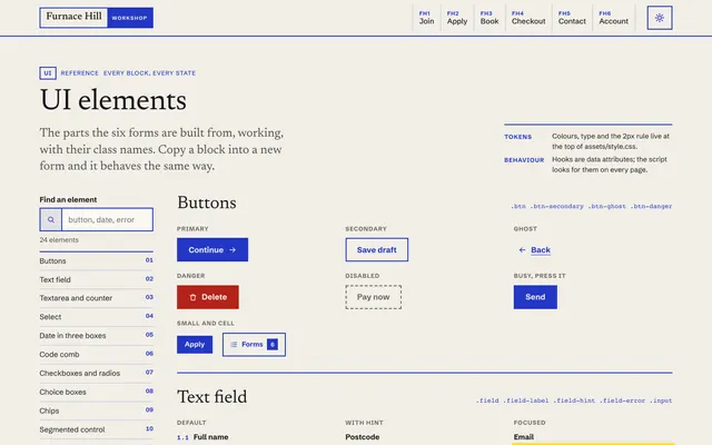 UI elements page of the Multi-Step Form template