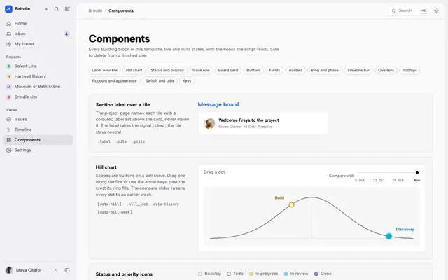Components page of the Project Management Dashboard template