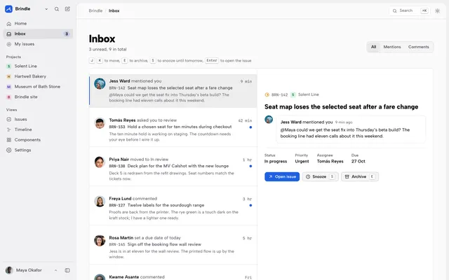 Inbox page of the Project Management Dashboard template
