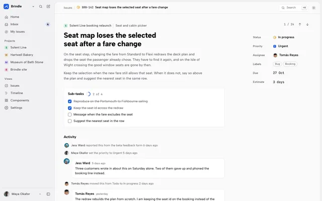 Issue detail page of the Project Management Dashboard template