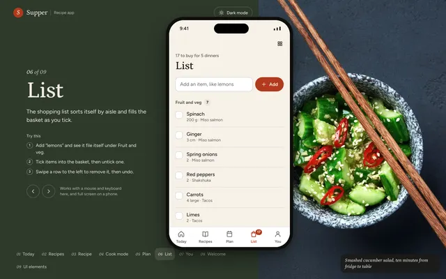 List page of the Recipe App template