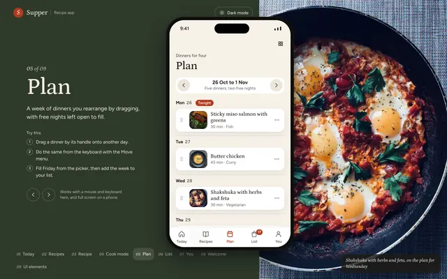 Plan page of the Recipe App template