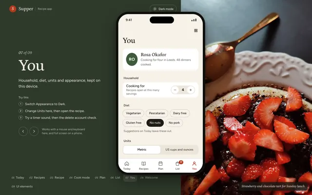 Ro page of the Recipe App template
