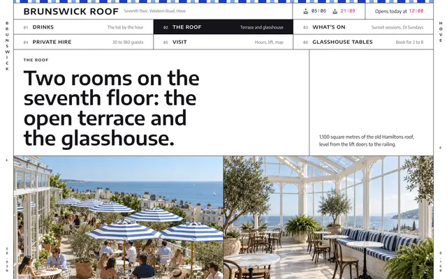 02The RoofTerrace and glasshouse page of the Rooftop Cocktail Bar template