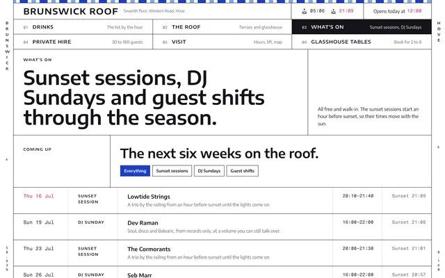 What's On page of the Rooftop Cocktail Bar template