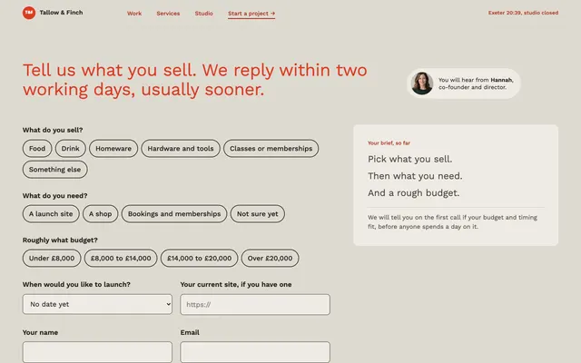 Start a project page of the Web Design Agency Template template