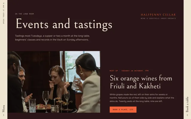 04Events and tastings page of the Wine Bar template