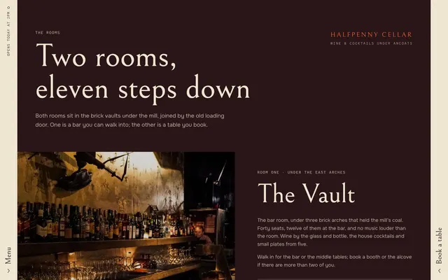 03Rooms page of the Wine Bar template