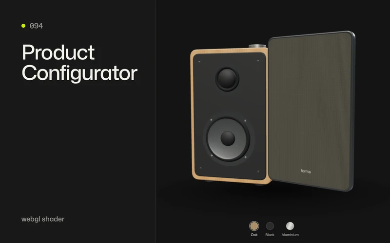 Product Configurator - An interactive 3D speaker with tactile rotation, three cabinet finishes, a removable grille and guided views of its controls, drivers and connections