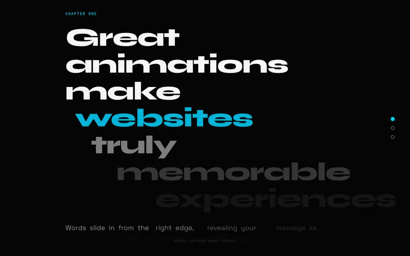 Scroll Hijack Sections effect showing word-by-word text reveal in a pinned section