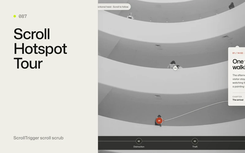Scroll Hotspot Tour - A scroll-driven visual story that travels through one large image, flows between chapters and connects every event to its location with an accurate numbered timeline