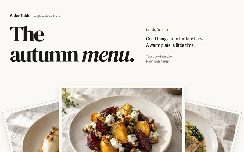 Seasonal Menu Index - website section preview