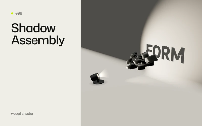 Shadow Assembly - Drag a low spotlight freely across the floor to reshape the word or monogram cast by a suspended matte black sculpture