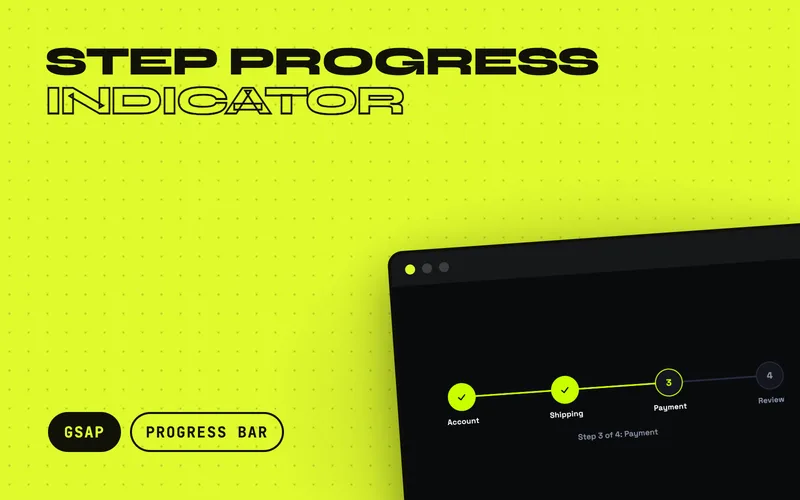 Step Progress Indicator - Numbered steps joined by a track whose fill tweens to the active step, with completed nodes flipping their number into a drawn checkmark