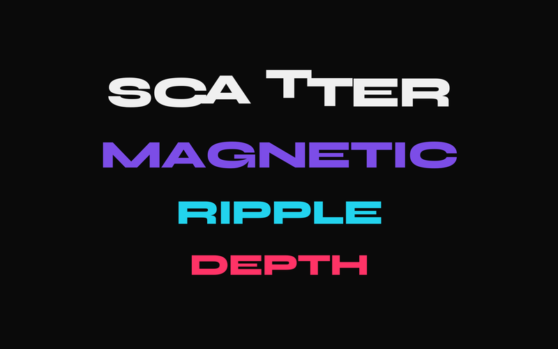 Text Hover Distortion - Characters react to cursor proximity with push, pull, wave, or rotation effects